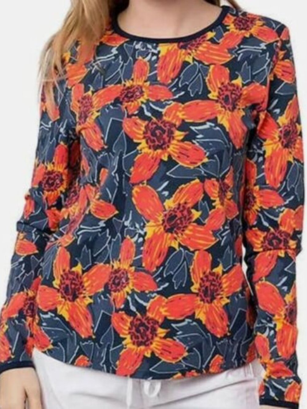 Hang Ten Womens' Long Sleeve Rashguard UPF 50+ Stretch Shirt Back Pocket Logo L